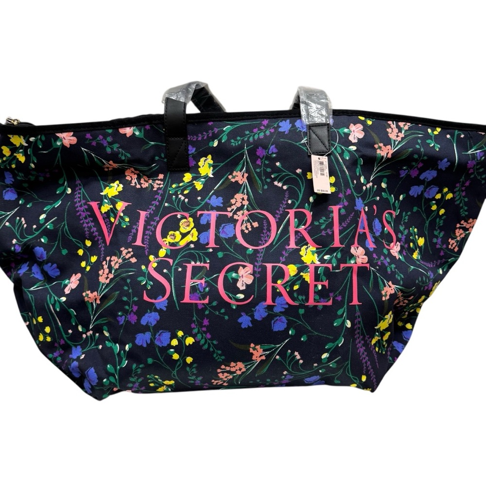 Victoria's Secret Black Tote with Floral‎ Design - Picture 2 of 15